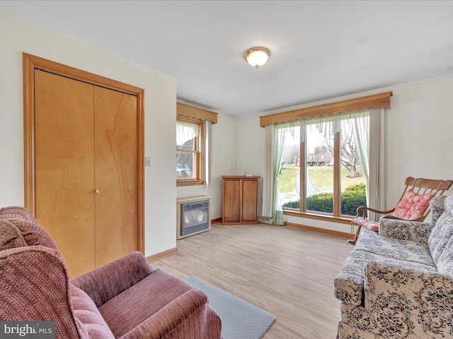 living room featuring light hardwood / wood-style floors and heating unit