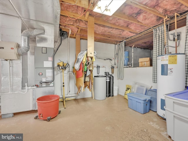 basement featuring electric water heater