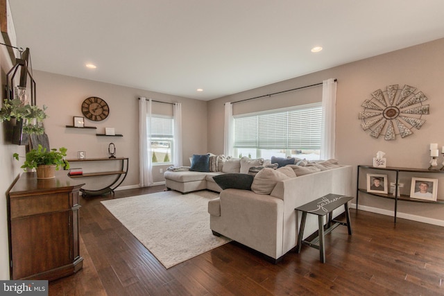 living room featuring dark hardwood / wood-style floors