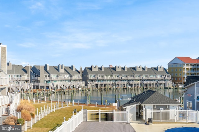 view of water feature with a boat dock