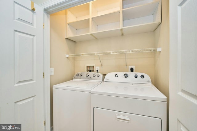 washroom featuring laundry area and washing machine and dryer