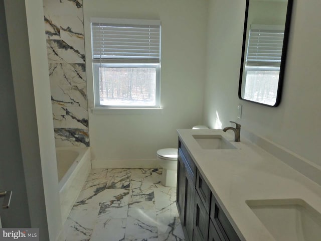 full bathroom with vanity, shower / bathing tub combination, and toilet