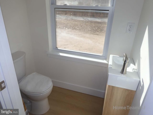 bathroom with wood-type flooring and toilet