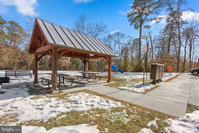 view of community with a playground and a gazebo