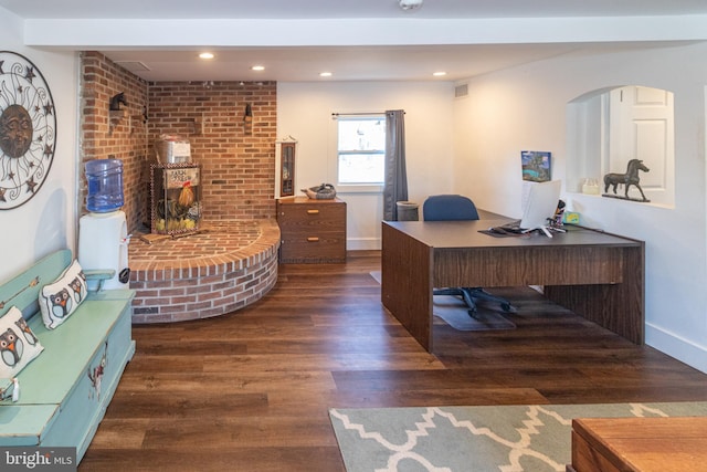 office space with dark hardwood / wood-style flooring