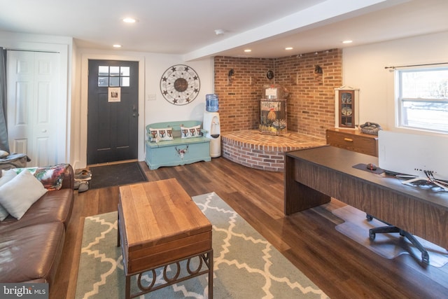 office space featuring dark wood-type flooring