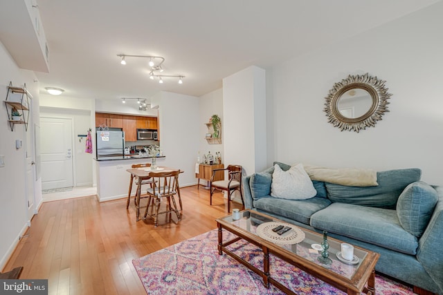 living room with light hardwood / wood-style flooring