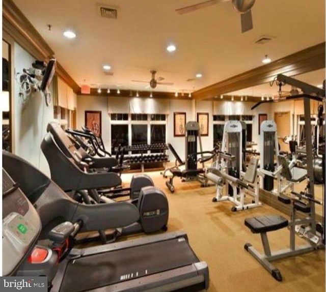 gym with ceiling fan