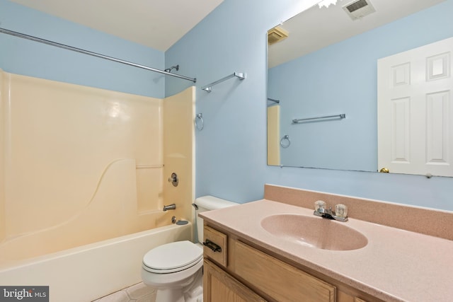 full bathroom featuring shower / bathtub combination, vanity, and toilet