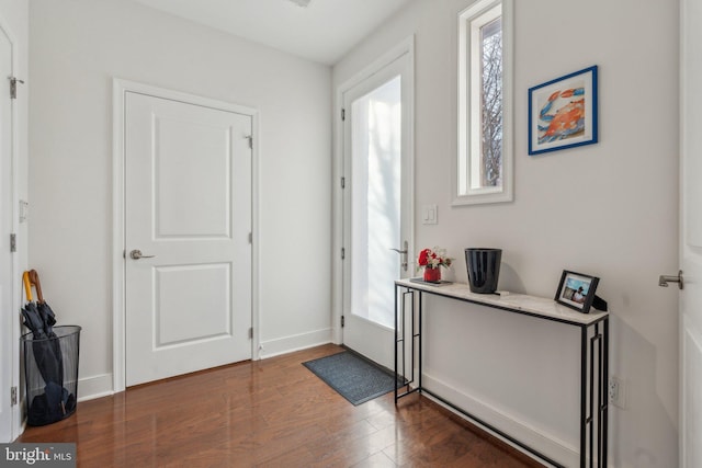 foyer entrance with dark hardwood / wood-style floors