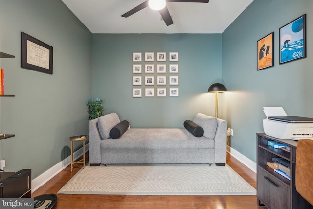 bedroom with wood-type flooring and ceiling fan