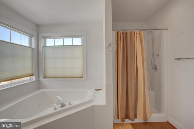 bathroom featuring independent shower and bath