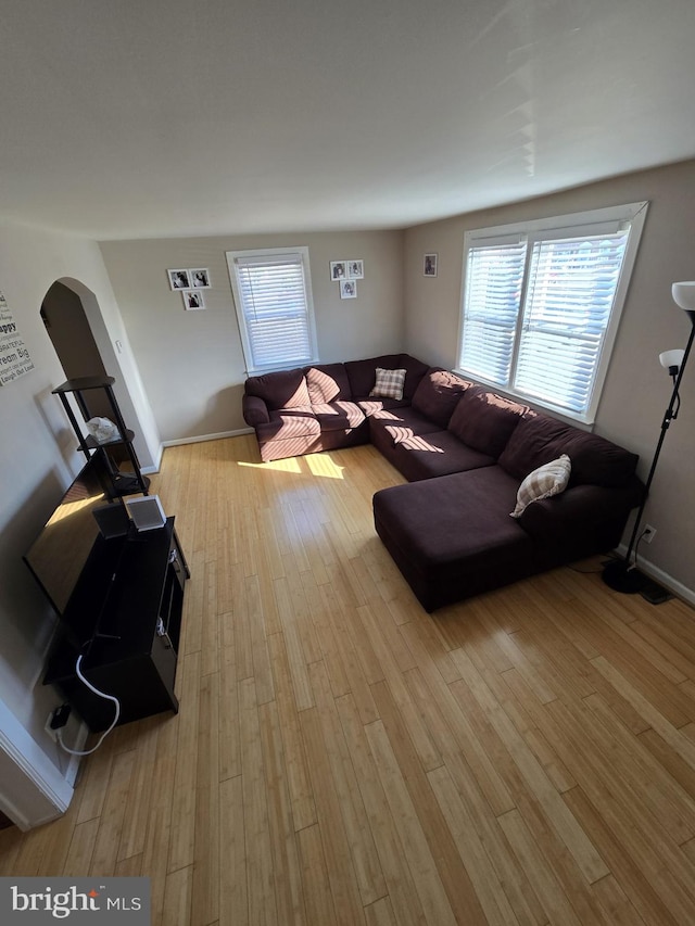 living room with light hardwood / wood-style floors