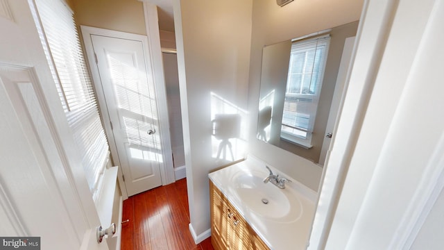 12459 Charter Oak Ct, Waldorf, MD 20601 - bathroom with vanity, hardwood / wood-style floors, a wealth of natural light, and a shower with shower door