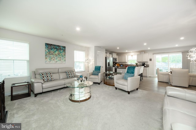 108 Zachary Way, Pottstown, PA 19464 - living room featuring recessed lighting, healthy amount of natural light, baseboards, and light wood-style flooring