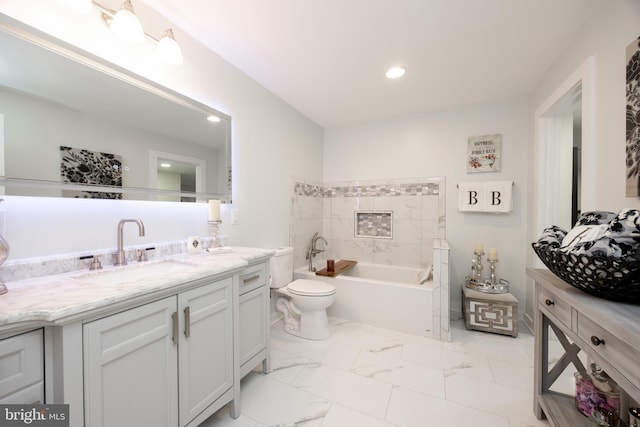 108 Zachary Way, Pottstown, PA 19464 - bathroom with a bath, vanity, toilet, recessed lighting, and marble look tile flooring