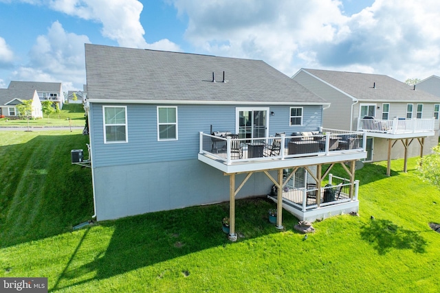 108 Zachary Way, Pottstown, PA 19464 - rear view of house featuring a wooden deck, a lawn, cooling unit, and roof with shingles