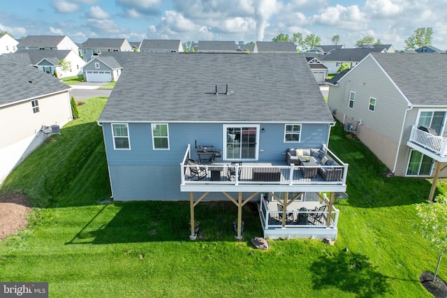 108 Zachary Way, Pottstown, PA 19464 - back of property with a residential view, a deck, an outdoor hangout area, and a lawn