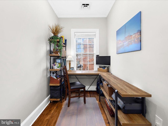 office space featuring dark hardwood / wood-style floors