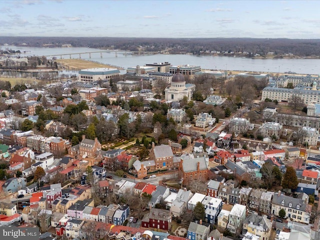 bird's eye view featuring a water view