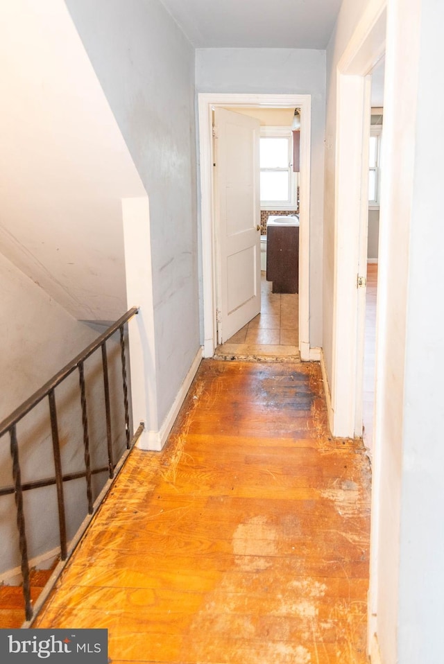 hallway with wood-type flooring