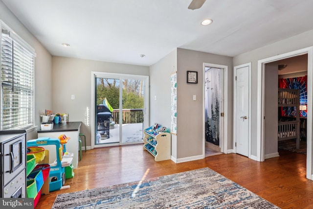 rec room featuring wood-type flooring