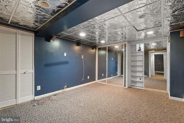 basement with carpet floors