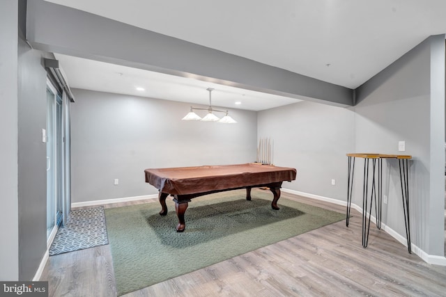 game room with pool table and wood-type flooring