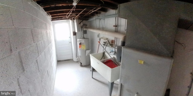 basement with water heater