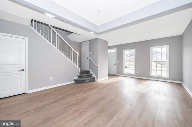 unfurnished living room with light hardwood / wood-style floors