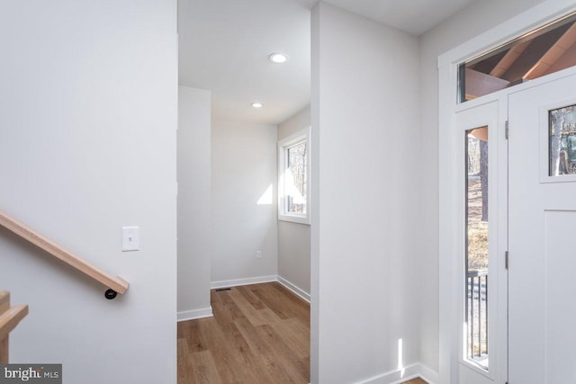 foyer with light wood-type flooring