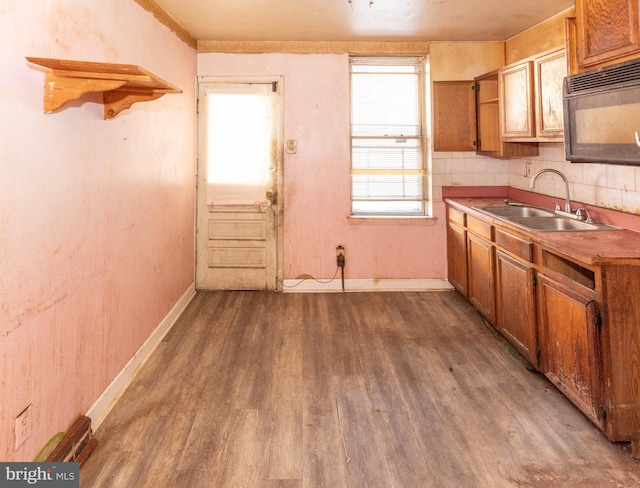 kitchen with dark hardwood / wood-style floors and sink