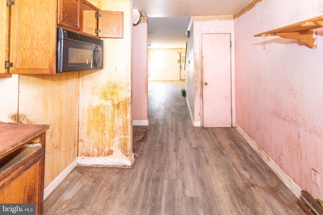 kitchen with dark hardwood / wood-style flooring