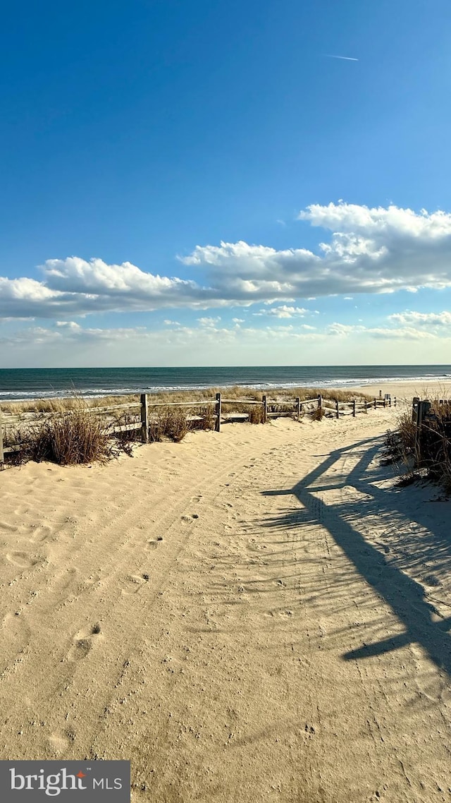 view of water feature featuring a view of the beach