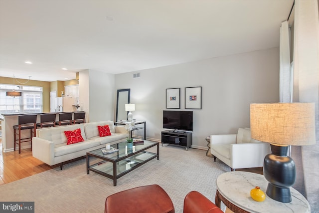 living room featuring light hardwood / wood-style floors