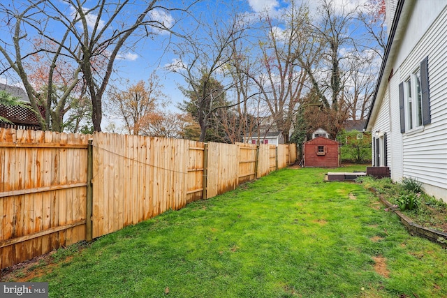 view of yard featuring a shed