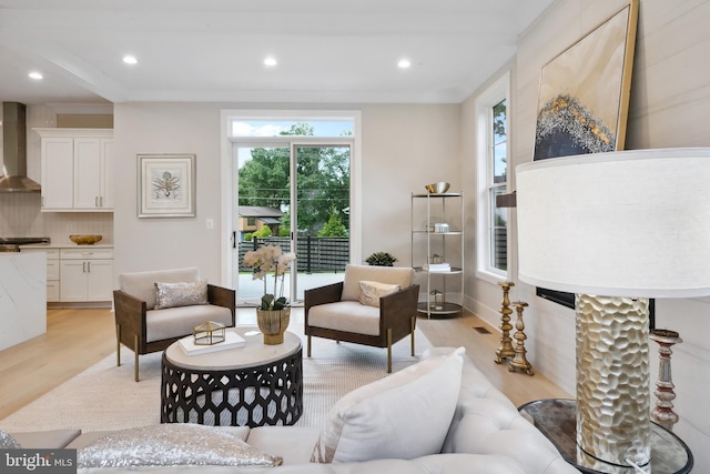 living room featuring light hardwood / wood-style flooring and a healthy amount of sunlight