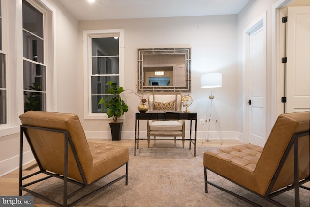 sitting room with hardwood / wood-style floors