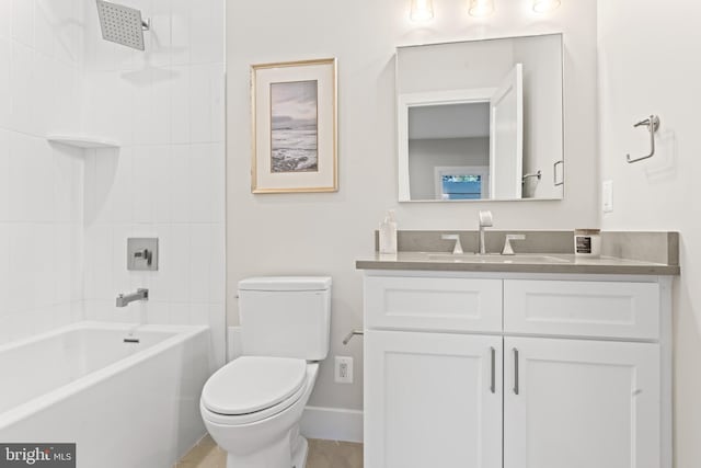 full bathroom with vanity, toilet, and tiled shower / bath combo