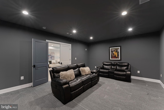 home theater with carpet flooring