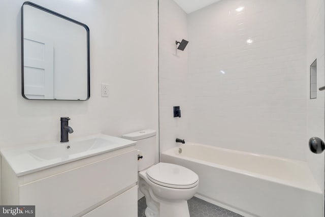 full bathroom with vanity,  shower combination, and toilet