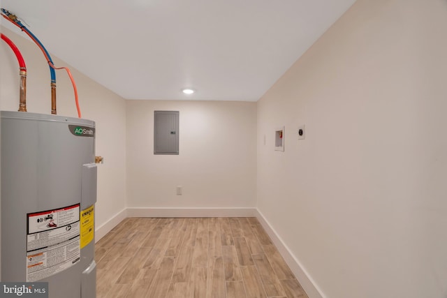 utility room featuring electric panel and water heater