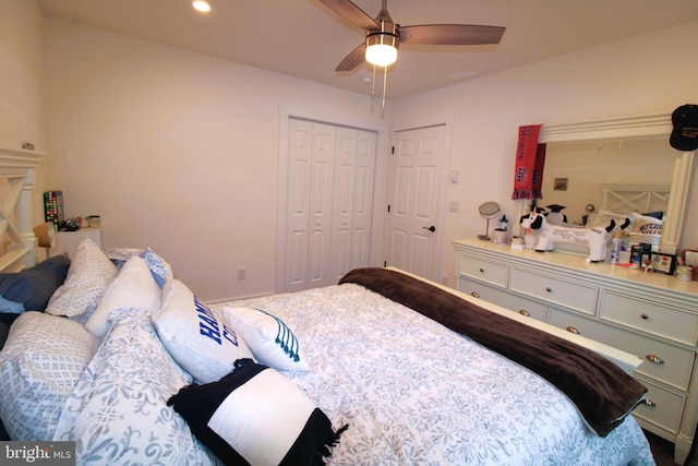 bedroom featuring a closet and ceiling fan