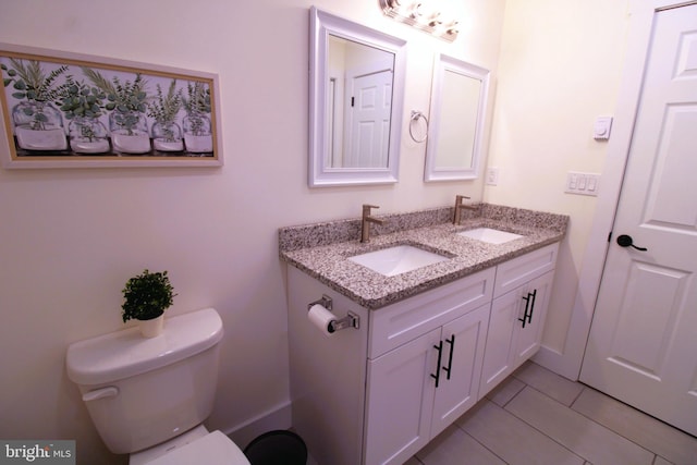 bathroom featuring vanity, toilet, and tile patterned flooring