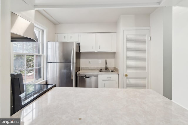 kitchen with sink, white cabinets, and appliances with stainless steel finishes