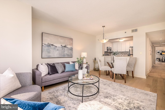 living room with light hardwood / wood-style floors