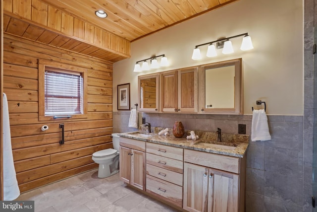 bathroom with vanity, wooden ceiling, and toilet