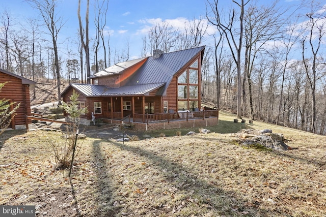 log home with a deck