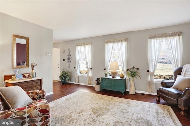 living area with dark hardwood / wood-style flooring