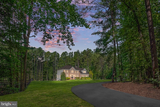 view of front of home with a yard